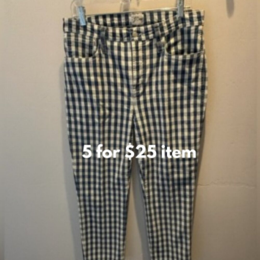 J. Crew Blue and White Checkered Ankle Jeans
